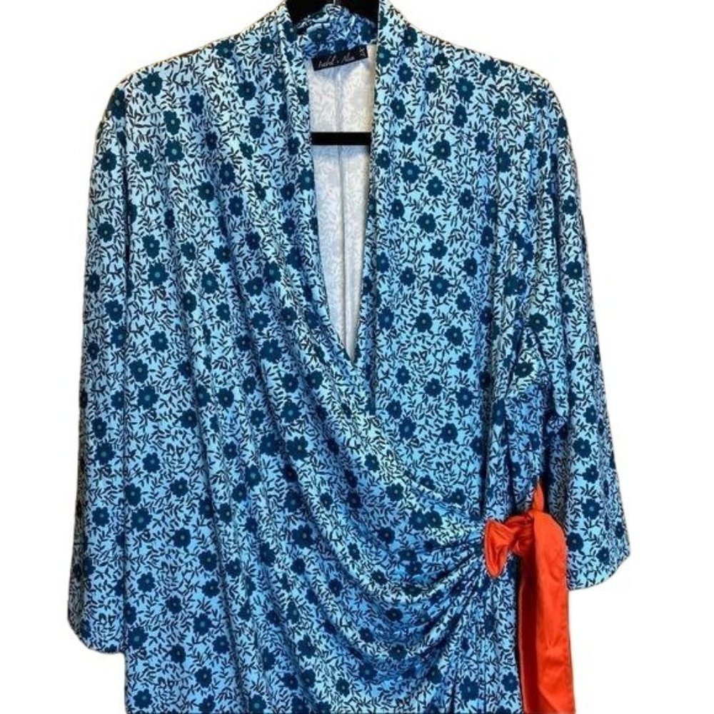 Isabel + Alice Blue Floral Faux Wrap 3/4 Sleeve Dress Size 3X - Picture 2 of 8